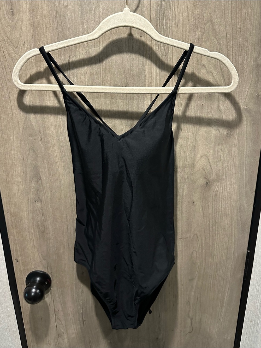 Aerie Black Full Coverage One Piece Swimsuit Size Small Strappy Back